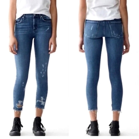Agolde Sophie Crop Mid Wash Distressed Jeans Women’s Size 30 Style A018 B-843 - Picture 1 of 10